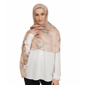 Vintage Motif Printed Silky Modal Scarf– Soft Beige
